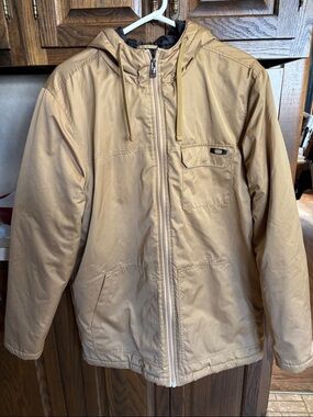 Vintage Oakley Pristine Men's Hooded Tan Jacket Winter Size Medium Full zip